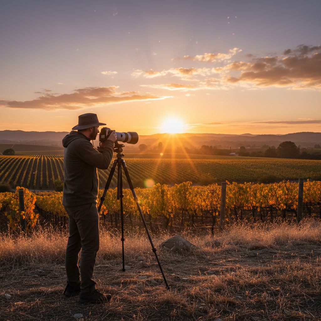 Photographer at golden hour in Napa Valley